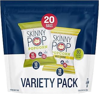Variety Pack Original and White Cheddar Popcorn, Gluten Free, Vegan Popcorn, Non-GMO, Healthy Popcorn Snacks, Skinny Pop, 0.5oz Individually Sized Bag (20 Count)