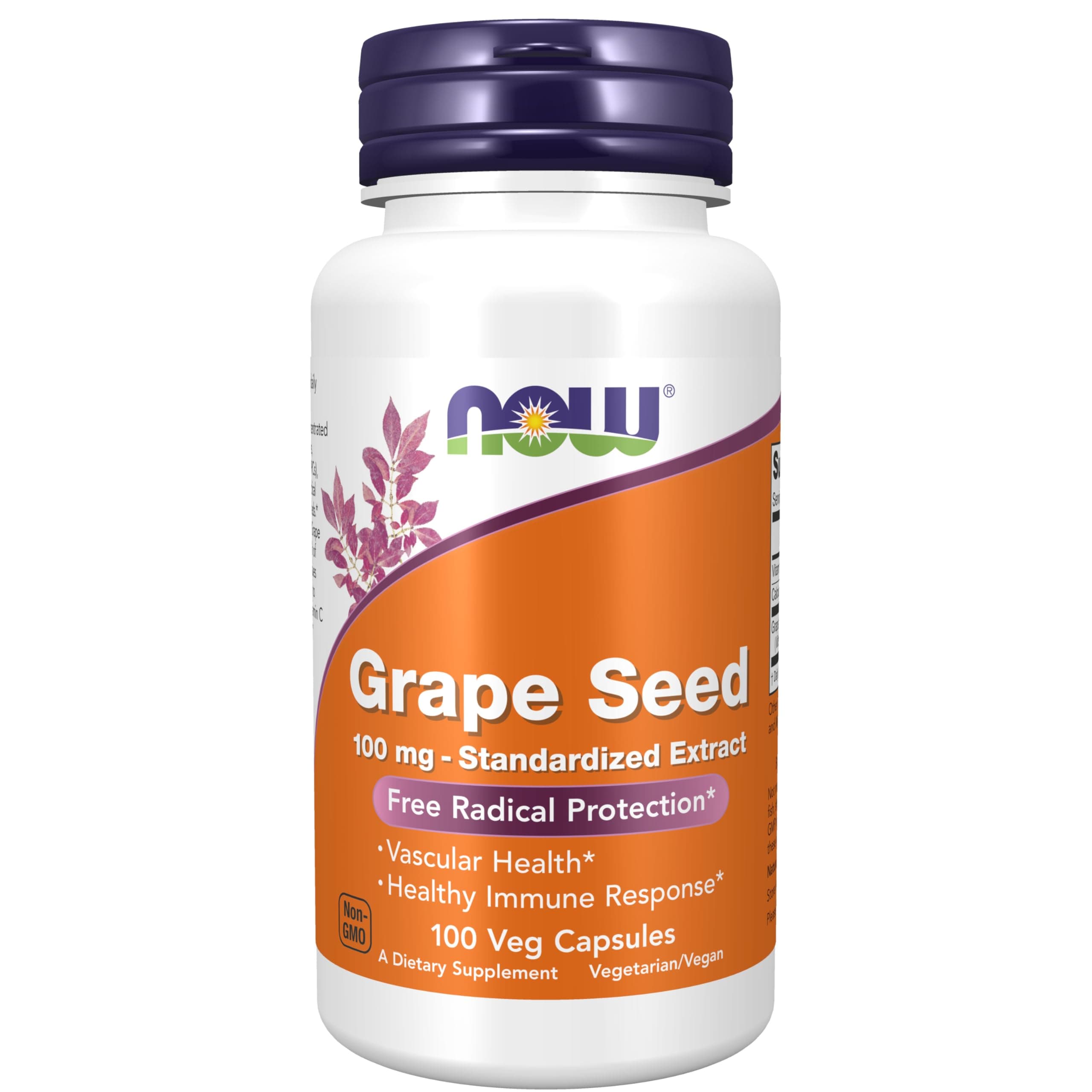 NOW Supplements, Grape Seed 100 mg, 100 Veg Capsules