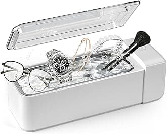 KUNPHY Ultrasonic Jewelry Cleaner, Professional Sonic Cleaner Machine 42kHZ 600ml, Glasses Cleaner for Retainer, Jewelry, Ring, Silver, Dentures