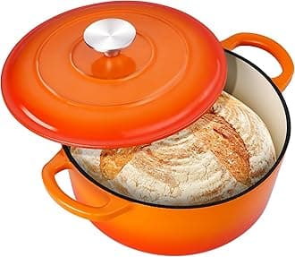 3QT Dutch Oven Pot with Lid, Leonyo 3 Quart Enameled Cast Iron Dutch Oven for Sourdough Bread Baking, Heavy Duty Cookware for Braising, Stews, Roasting, Orange