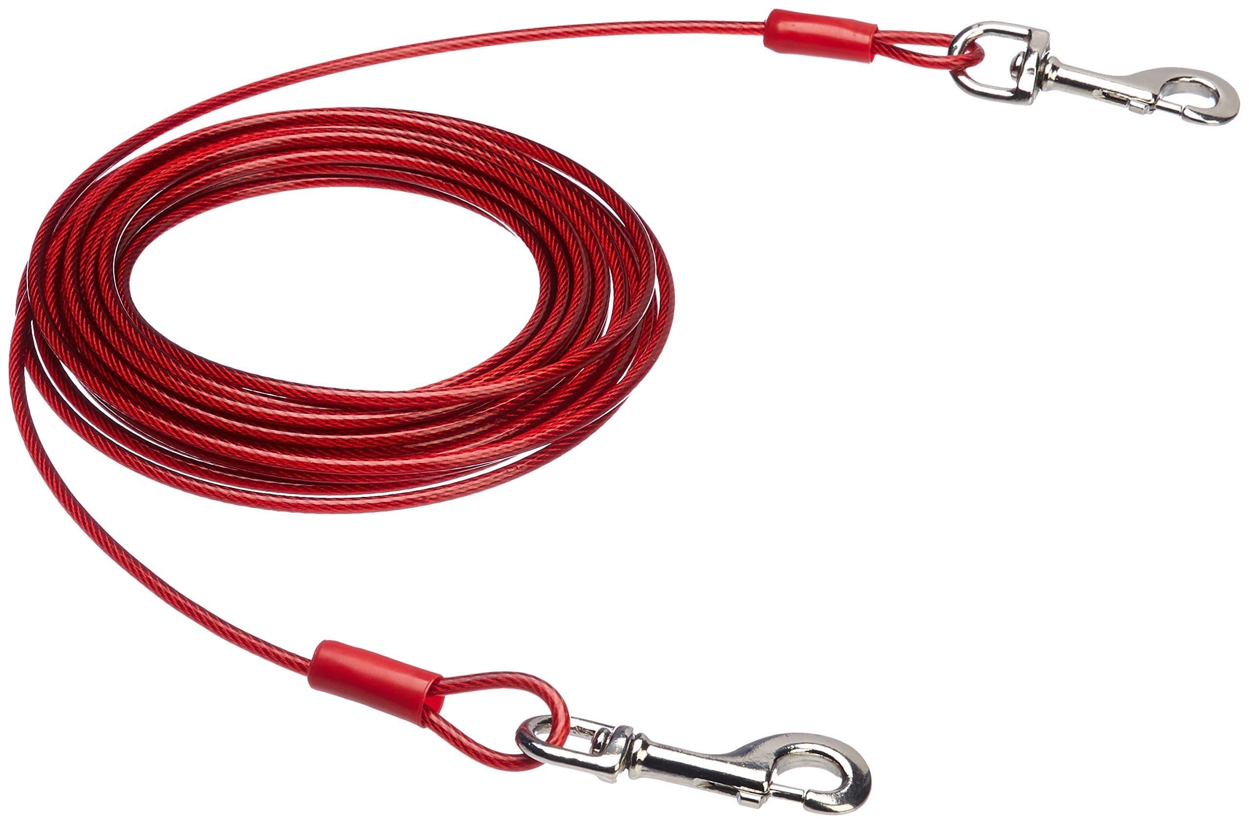 - Amazon Basics Tie-Out Cable/ Leash for Dogs Up to 57 kg | 30 Feet | Red | Large Size | Durable Metal Clips for Quick and Easy Connections