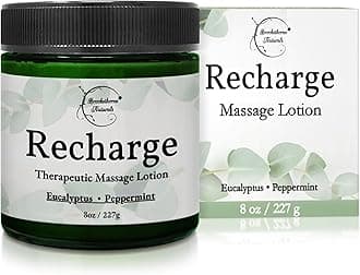 Brookethorne Naturals Recharge Massage Lotion for Massage Therapy & Home Use Massage Cream for Effortless Glide Massaging Body Lotion - Shea Butter, Coconut Oil, Eucalyptus, Peppermint Essential Oil -