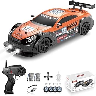 RC Drift Car 2.4GHz 1:16 Scale 4WD High Speed Remote Control Cars Vehicle with LED Lights Two Batteries and Drifting Tires Racing Sport Toy Cars for Adults Boys Girls Kids, Orange