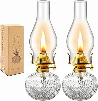 CHNLML 2 Pieces Christmas Large Chamber Oil Lamps, Glass Clear Kerosene Lamp Indoor Decorative Hurricane Lantern Vintage for Xmas Thanksgiving Tabletop Decor and Winter Emergency Lighting(colorless
