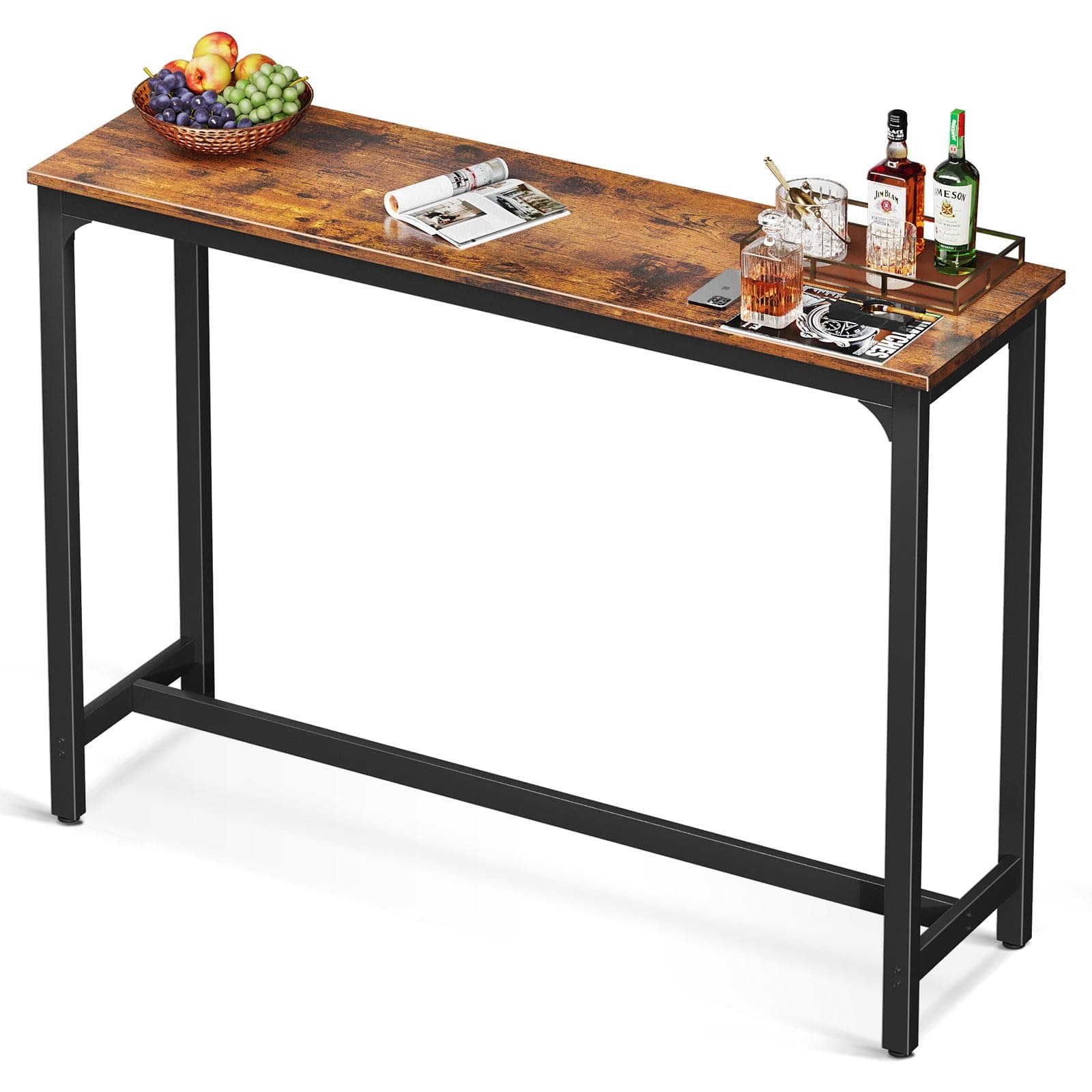 54 Inch Bar Table, Bar Height Pub Table, Counter Height Bar Table, Rectangular High Top Kitchen & Dining Counter Tables with Sturdy Legs & Easy-to-Clean Top, Indoor use, Rustic Brown