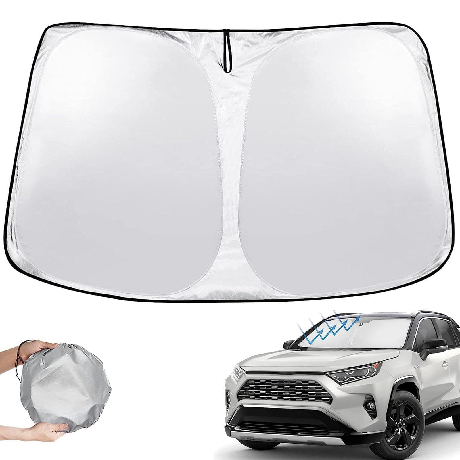 Joyzzz Windshield Sun Shade, Foldable Car Sun Shade with Storage Pouch, Vehicle Sun Shade Windshield, Car Shade for Front Windshield with 99% Automotive Interior Sun Protection