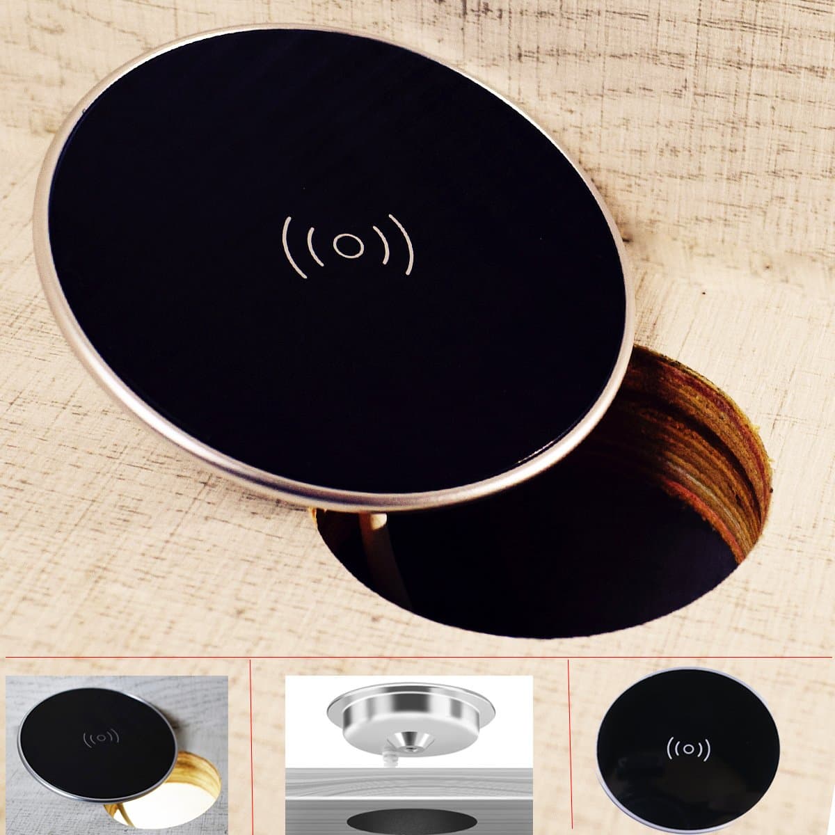 Wireless Charger For iPhone X iPhone 8 - Samsung Galaxy S8 QI Wireless Charger Grommet Hole In Desk Charging Wireless Qi Charger Installation Desks Conference Tables Counter Tops For Samsung Note 8