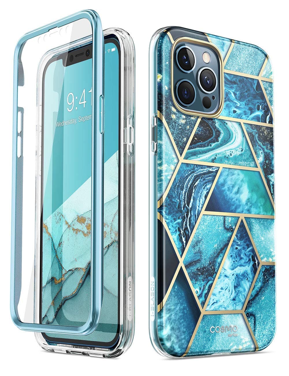 i-BlasonCosmo Series Case for iPhone 12 Pro Max 5G 6.7 Inch (2020 Release), Full-Body Stylish Protective Case with Built-in Screen Protector (Ocean)