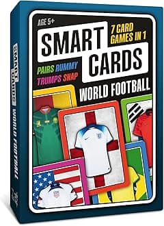 – SMART CARDS World Football, 7 games in 1, a suitcase of games in your pocket, includes trumps, pairs, snap, rummy, cool stats and top trivia. Gift, Stocking Filler, Travel Game, age 5+, 1-8 players