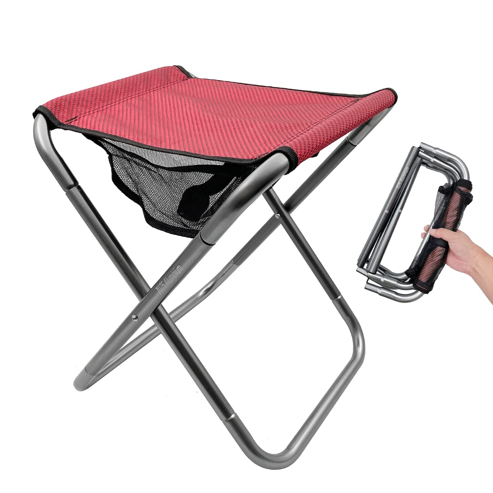 Camping Stool, Portable Folding Stool XXL Size Camping Stool for Adults Aluminum Alloy Folding Stool for Travel, Camping, Hiking, Fishing, Gardening with Carry Bag