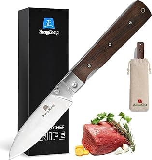 4.5-Inch Folding Kitchen Knife with Ultra Sharp 440A Stainless Steel Blade and Natural Olive Handle for BBQ, Peeling, Outdoor Camping