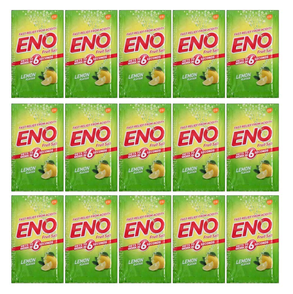 15 X Eno Fruit Salt Antacid Instant Acidity Relief Lemon (Lime) Flavour 5g X 15 Sachet by Eno