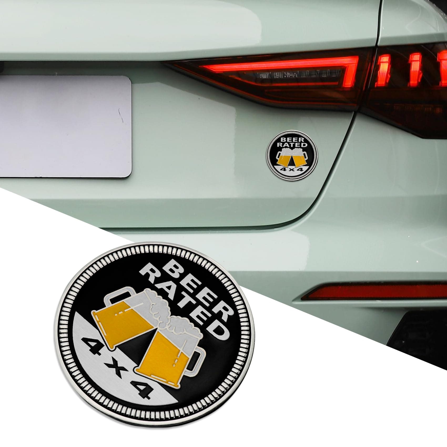 3D Car Badges Emblems, Beer Badge Rated Emblem, 4 x 4 Metal Automotive Badge, Round Emblem Decals, Exterior Emblems Badge Compatible with Jeep Wrangler Vehicles Trucks SUV (Beer Badge Rated)