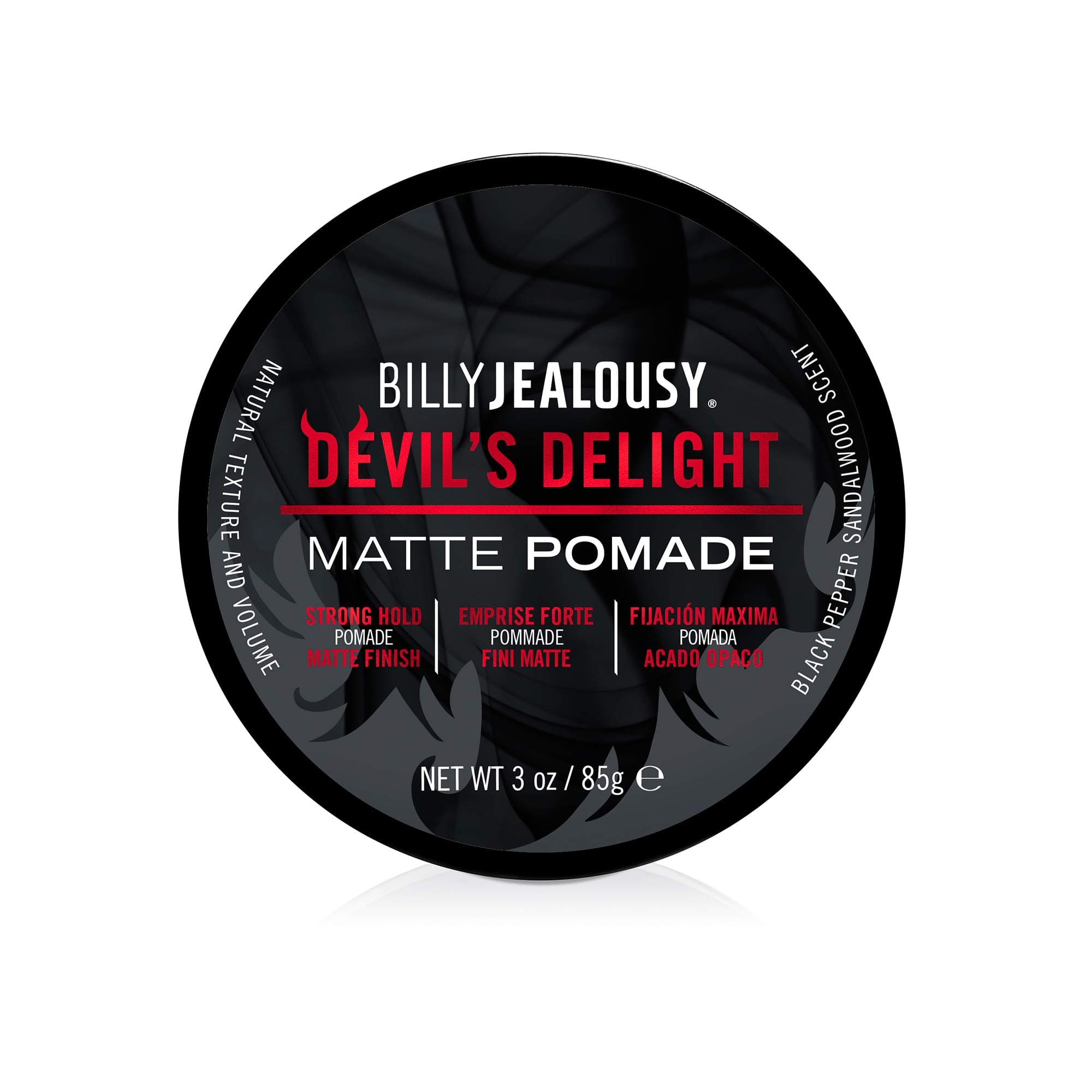 - Billy Jealousy Devil's Delight Matte Pomade for Men Adds Volume and Definition, Strong Hold Water-Based Formula with Black Pepper Sandalwood Scent, 3 Oz.