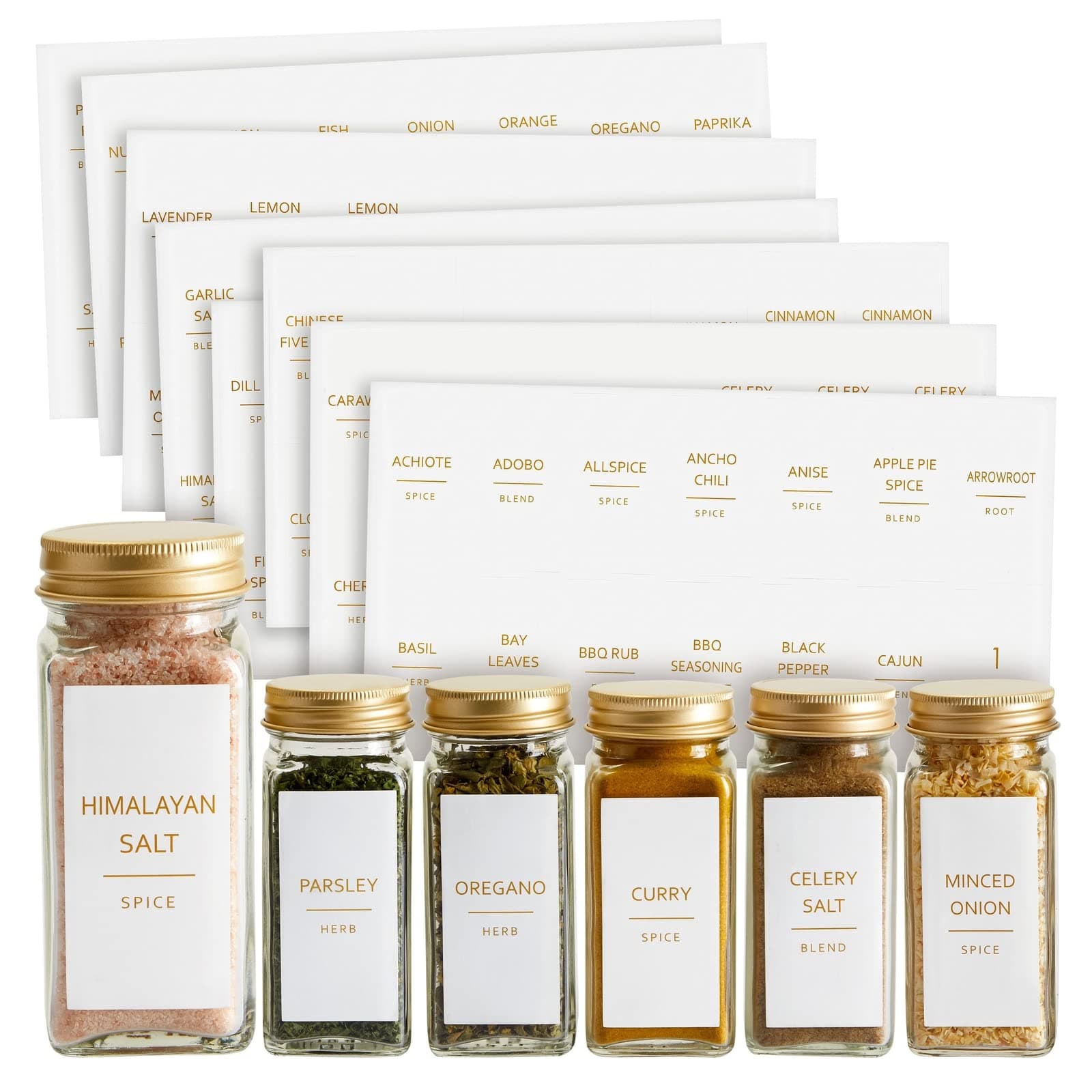 Talented Kitchen 140 Pack Minimalist Spice Jar Labels, Gold Text - Spice Label Set