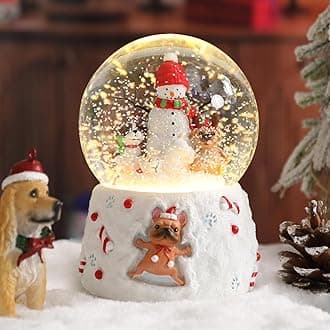 Vipush Christmas Snow Globe - Snowman & Puppies Style Musical Snow Globe with Color Changing Led Lights, Christmas Decorations with Music Box Gifts for Girls Kids, Decorations for Christmas & Birthday
