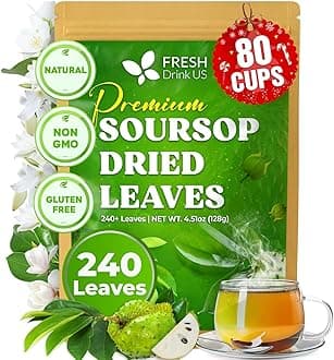 FreshDrinkUS, 240+ Premium Soursop Graviola Dried Leaves Tea, 230-250 Whole S...
