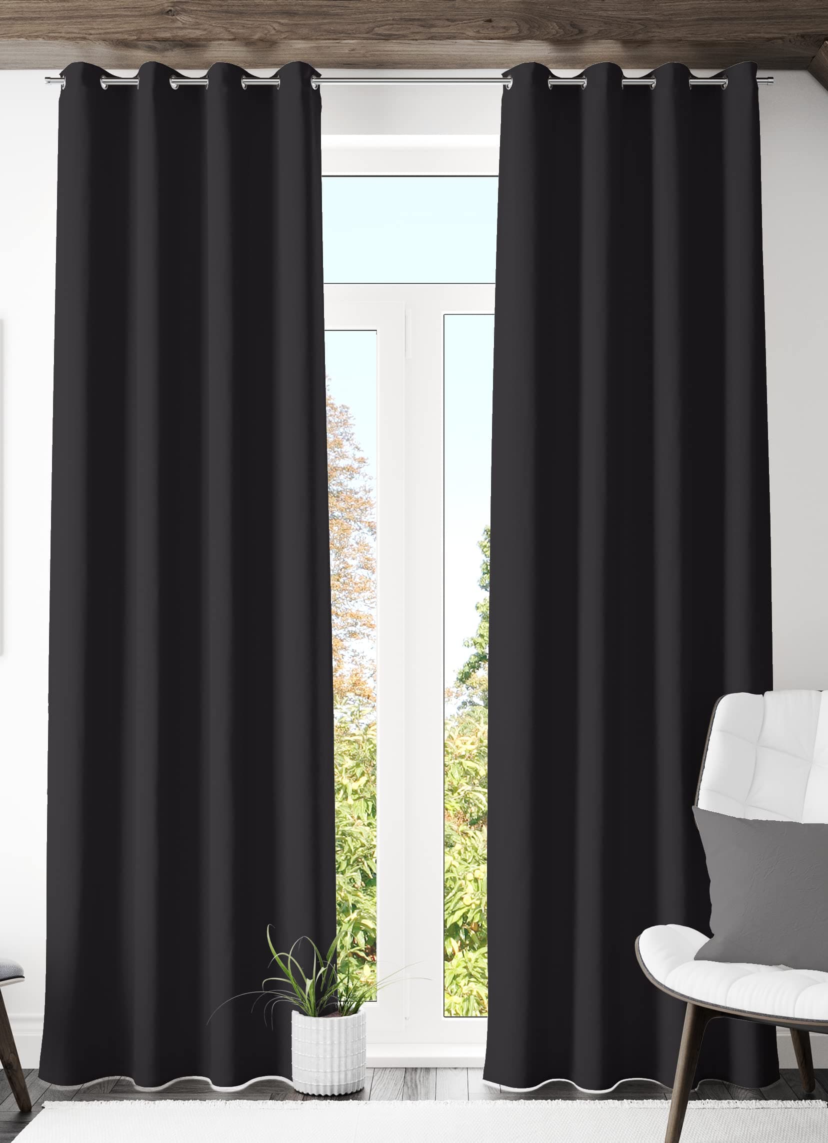 AAZEEM Blackout 2 Piece Plain Solid Door Curtain for Living Room, 7 feet