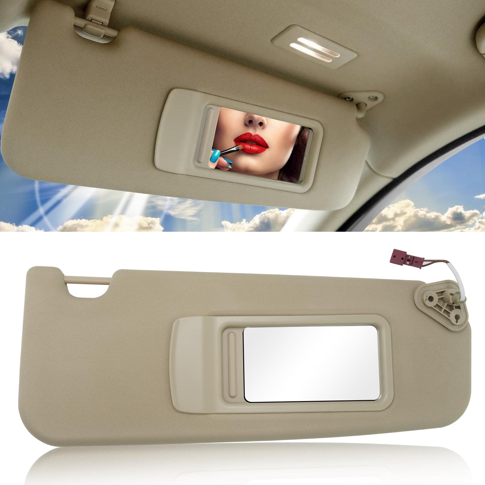 Compatible with BMW Sun Visor for 3 Series E90 Sedan E91 Touring 2005-2011/ X1 E84, Right Passenger Side Sunvisor with Mirror Replacement for BMW E90/E91/E84 51167252010(Beige, Right)