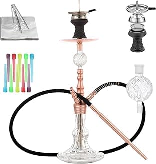 Multifunctional Hookah Set,Premium Shisha Hookah Set with Glass Vase Silicone Hose Ceramic Hookah Bowl(Gold)