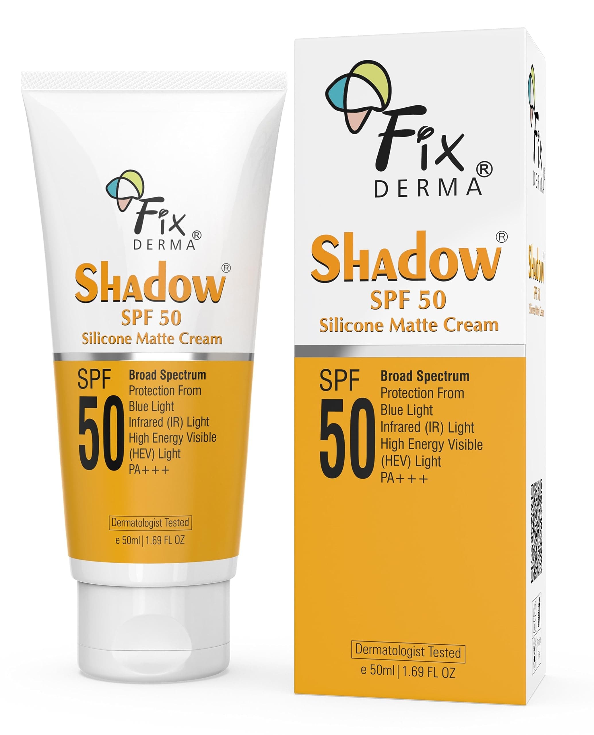 Shadow Sunscreen SPF 50 Silicone Matte Cream, Face sunscreen, Matte finished, Broad spectrum UVA and UVB protection, Non-greasy, Non-whitening & Non-comedogenic - 1.7Oz