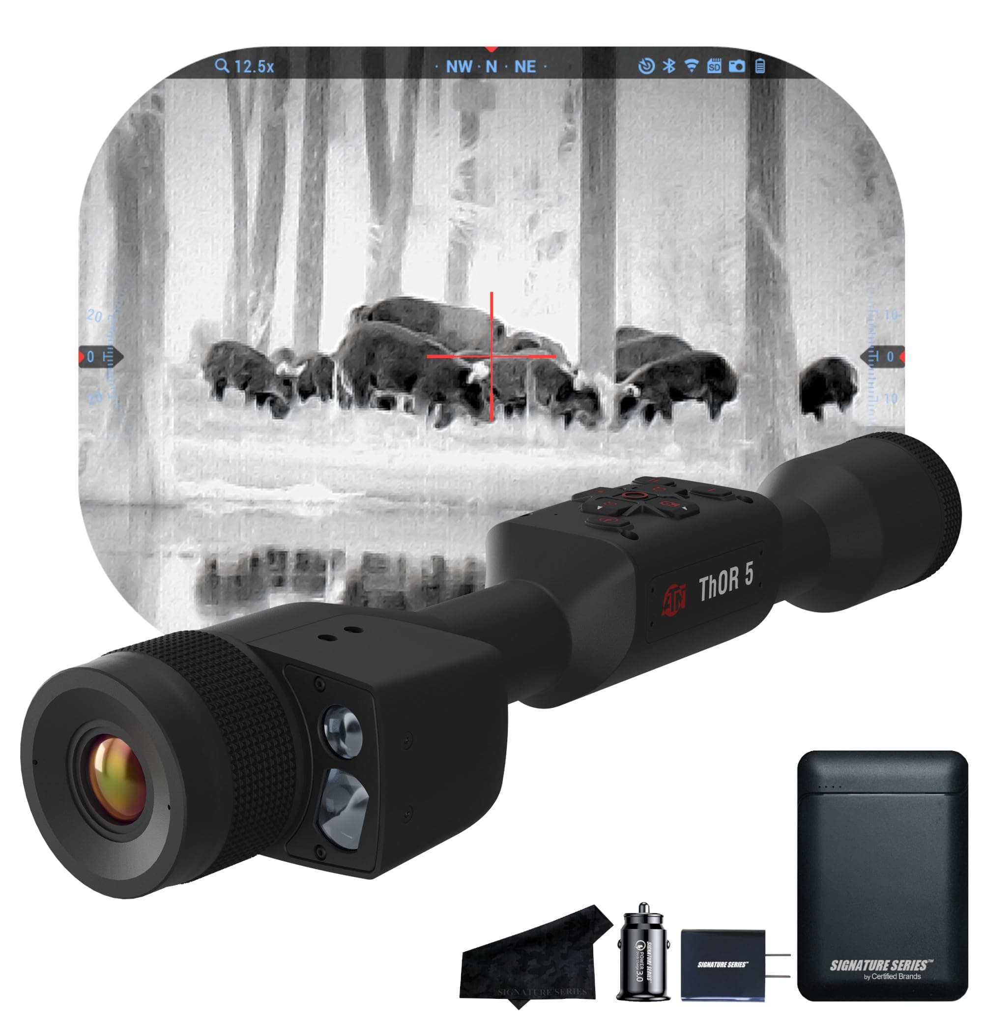 ATN Thor 5 LRF 320 Smart HD Thermal Scope with Gen 5 320x240, 12 Micron, 60Hz Sensor | Built-In Laser Rangefinder, Ballistic Calculator, Video Recording, One Shot Zero | Exclusive Signature Series Kit