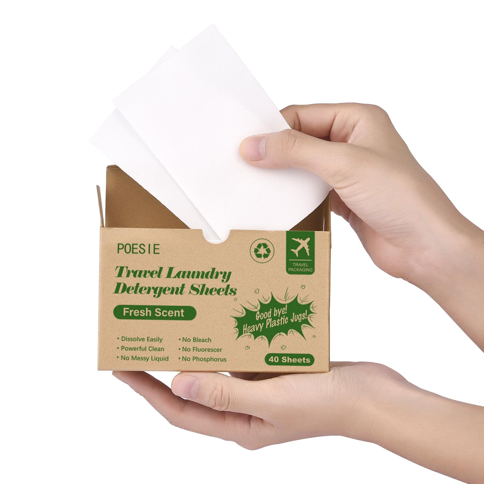 Poesie Laundry Detergent Sheets Washer Sheets for Travel Laundry Soap Sheet for Camping Hotel Dorm Home Laundromat College Fresh Scent 1 Box 40 Count