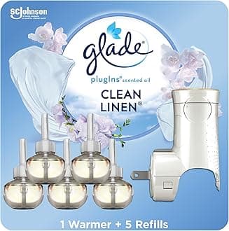 Plugins Scented Oil Starter Kit, Plug in Air Freshener & Refills, Clean Linen, 1 Warmer + 5 Refills, 3.35 Fl Oz, Pack of 5