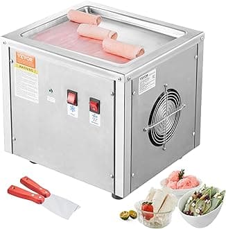 VEVOR Fried Ice Cream Roll Machine, Ice Cream Pan 28 x 24 cm, Stainless Steel Rolled Ice Cream Machine with Compressor and 2 Scrapers, for Making Ice Cream, Frozen Yogurt, Ice Cream Rolls