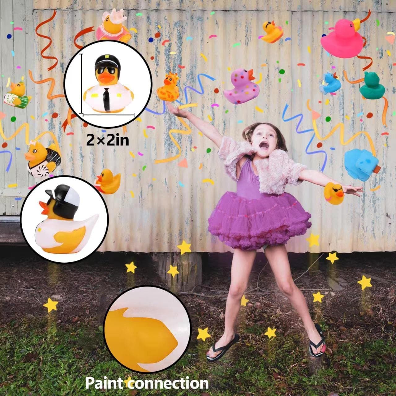 Dmsky 100 Pack Rubber Ducks in Bulk, Jeep Ducks for Ducking, Assorted Rubber Ducks Jeep Ducking, Baby Showers Accessories, Birthday Gifts, Floater Duck Bath Toys for Kids