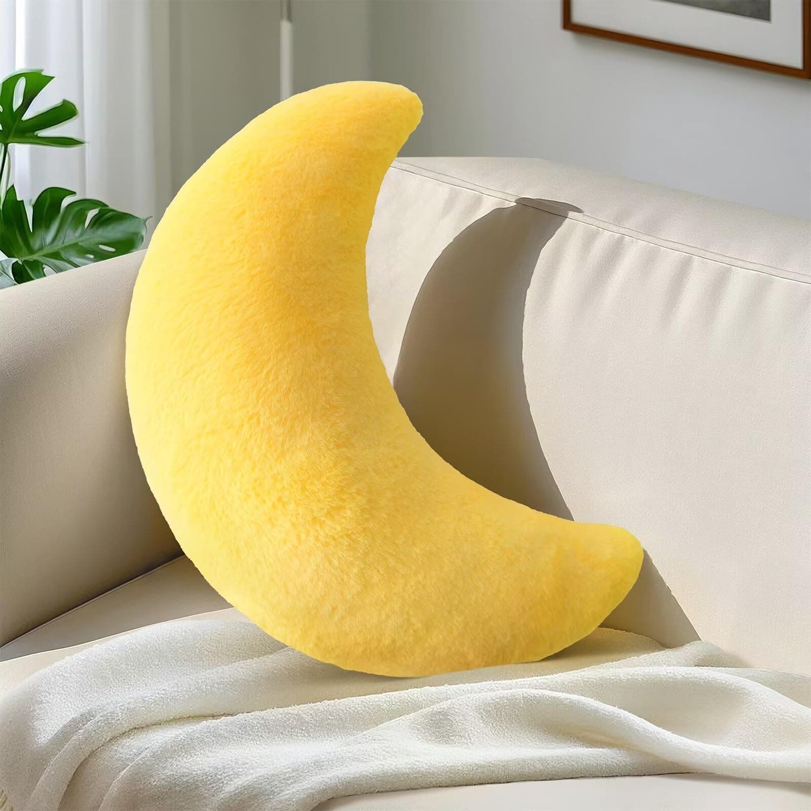 Moon Pillows Moon Shaped Throw Pillow Plush Moon Pillow Decorative Moon Cushion for Sofa, Living, Bedroom Cute Pillows for Party Home Decor Yellow