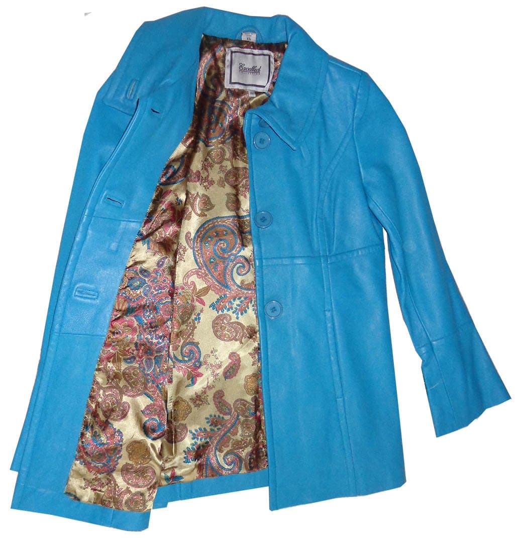 Excelled Women's Stylish Leather Jacket (L, Blue)