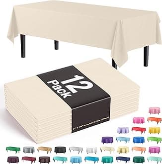 Exquisite 12-Pack Premium Plastic Tablecloth 12-Pack Premium Plastic 54-Inch-by-108-Inch Rectangle Tablecloth, Ivory