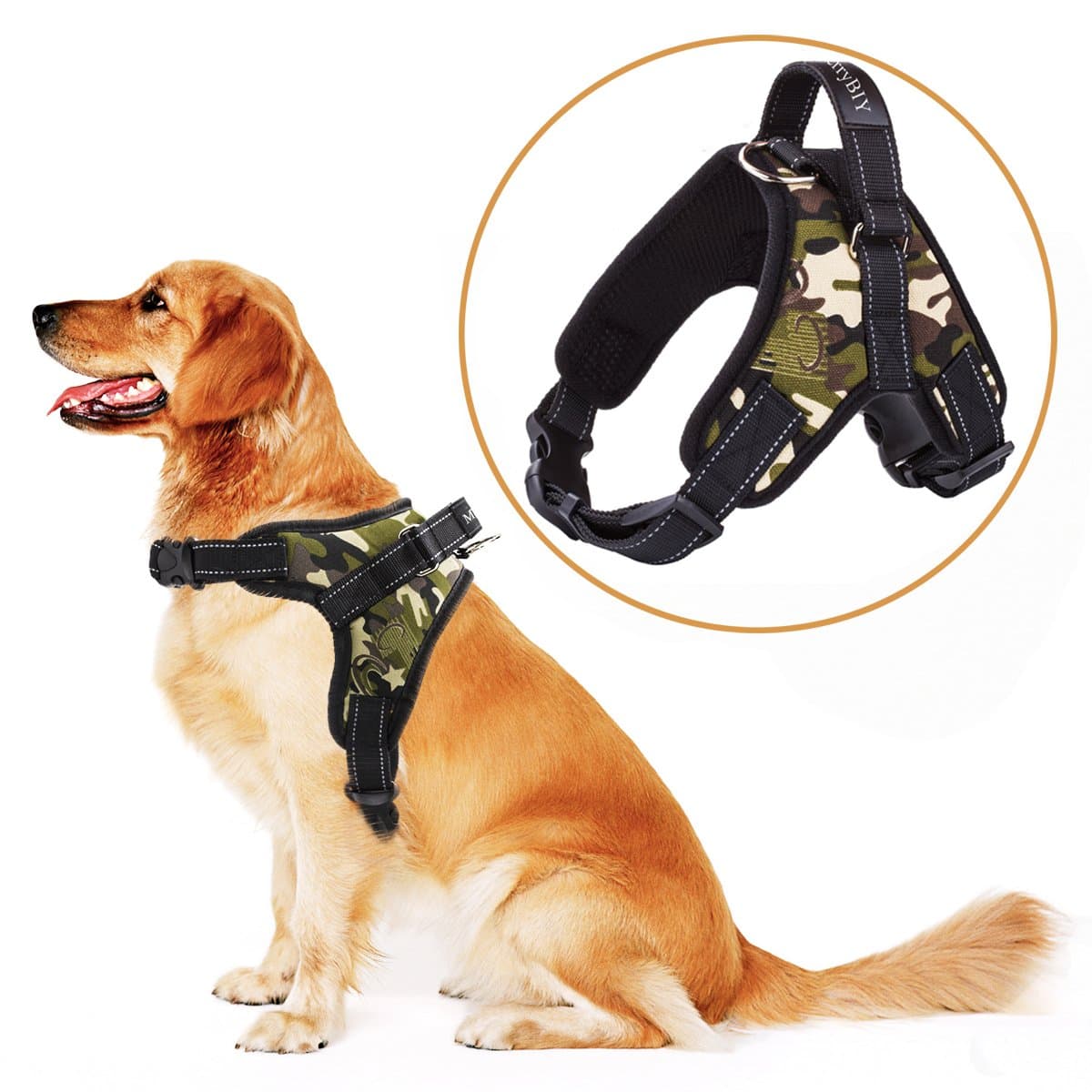 MerryBIY Big Dog No Pull Chest Harness Vest Adjustable Soft Padded Breathable Saddle Style with Handle for Dogs Pets Outdoor Walking Trainning Sport Safety Collar Harness (Size S, Camouflage)