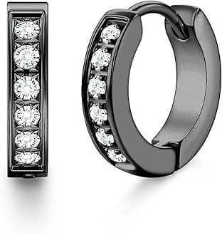 FIBO STEEL 13MM 20MM Stainless Steel Small Hoop Earrings for Men Women Huggie Earrings CZ Inlaid