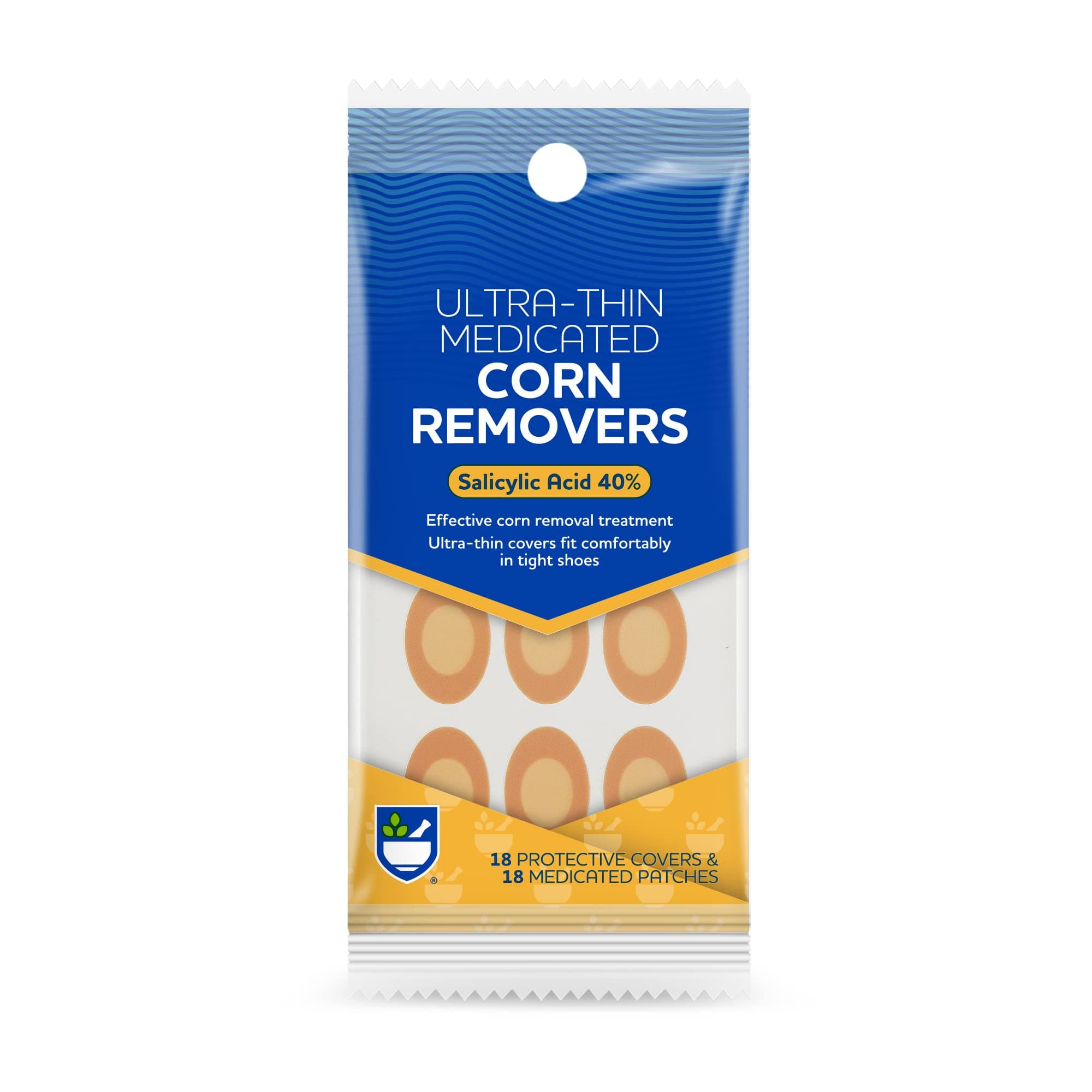 Rite Aid Foot Care Maximum Strength Ultra-Thin Corn Removers - 18 Pads/ 18 Medicated Patches with Salicylic Acid 40% | Corn Remover for Toes and Feet | Corn Pads | Heel Callus Remover | Forefoot Pads