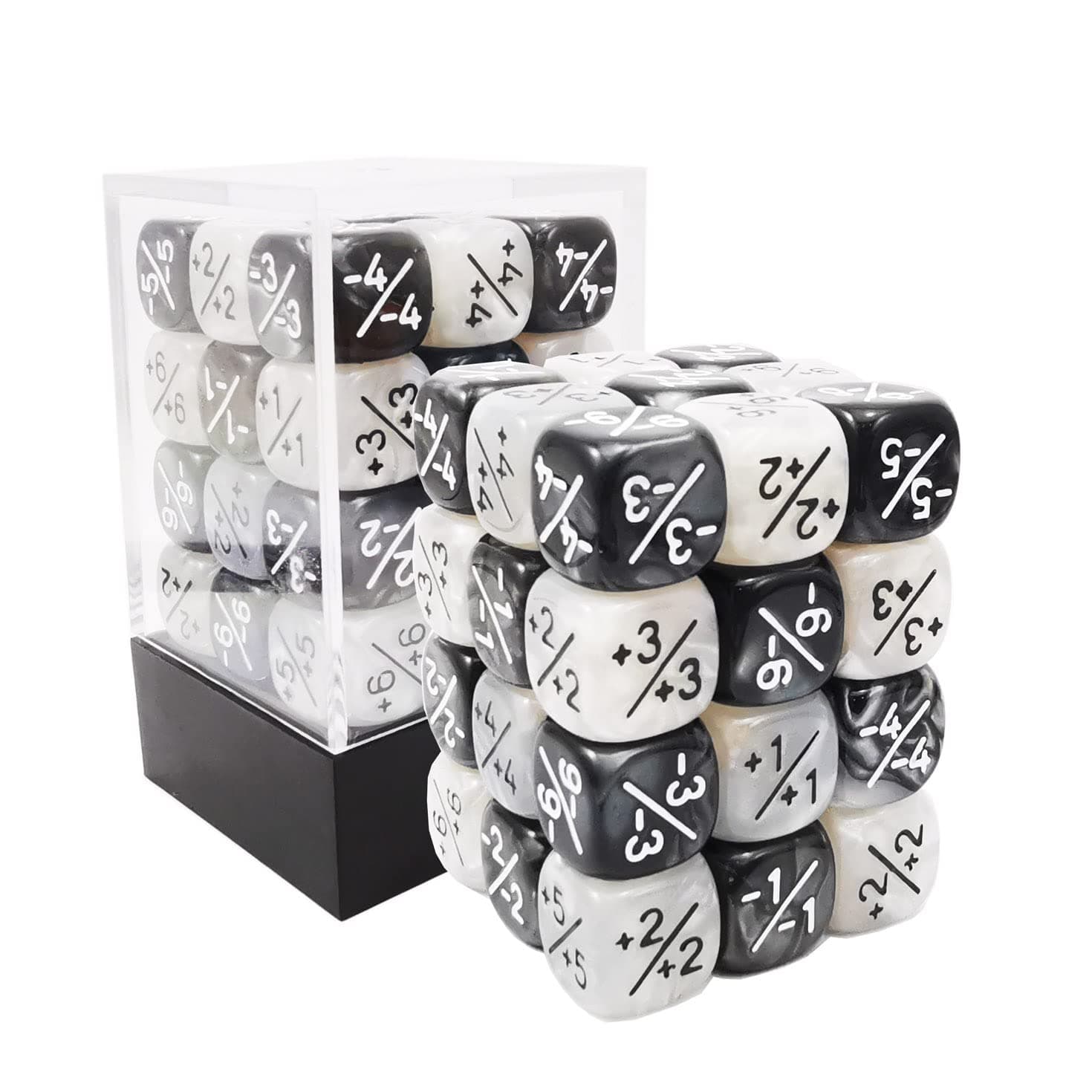 36pcs 12mm Positive and Negative Dice Counters Set Marble White&Black Set, Small Token Dice Compatible with MTG, CCG, Card Games