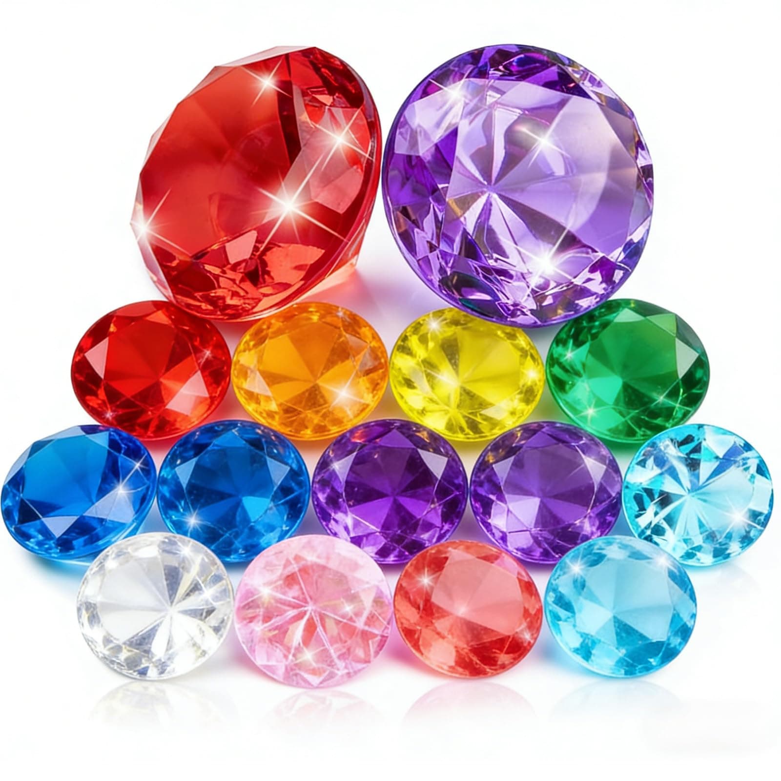 MARFOREVER 15 Pcs Large Diving Gems Pool Toys, 2x60 mm Extra-Big Acrylic Diamond and 13x40 mm Colorful Diamond Pirate Treasure Gemstone for Kids Summer Swimming Training Gift Underwater Dive Toy Game