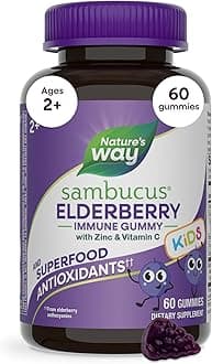 Nature’s Way Sambucus Kids Elderberry Immune Gummies with Black Elderberry Extract, Daily Immune Support Gummy with Vitamin C and Zinc for Children Ages 2+*, 60 Gummies