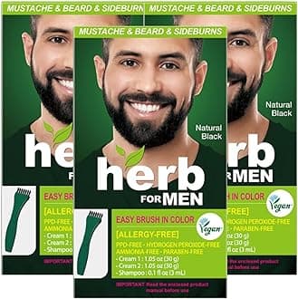Herb For Men Mustache & Beard Dye (Nature Black, 3 Pack), PPD-Free Ammonia-Free, Vegan with Natural Ingredients, Gentle for Sensitive Skin, No Skin Irritation