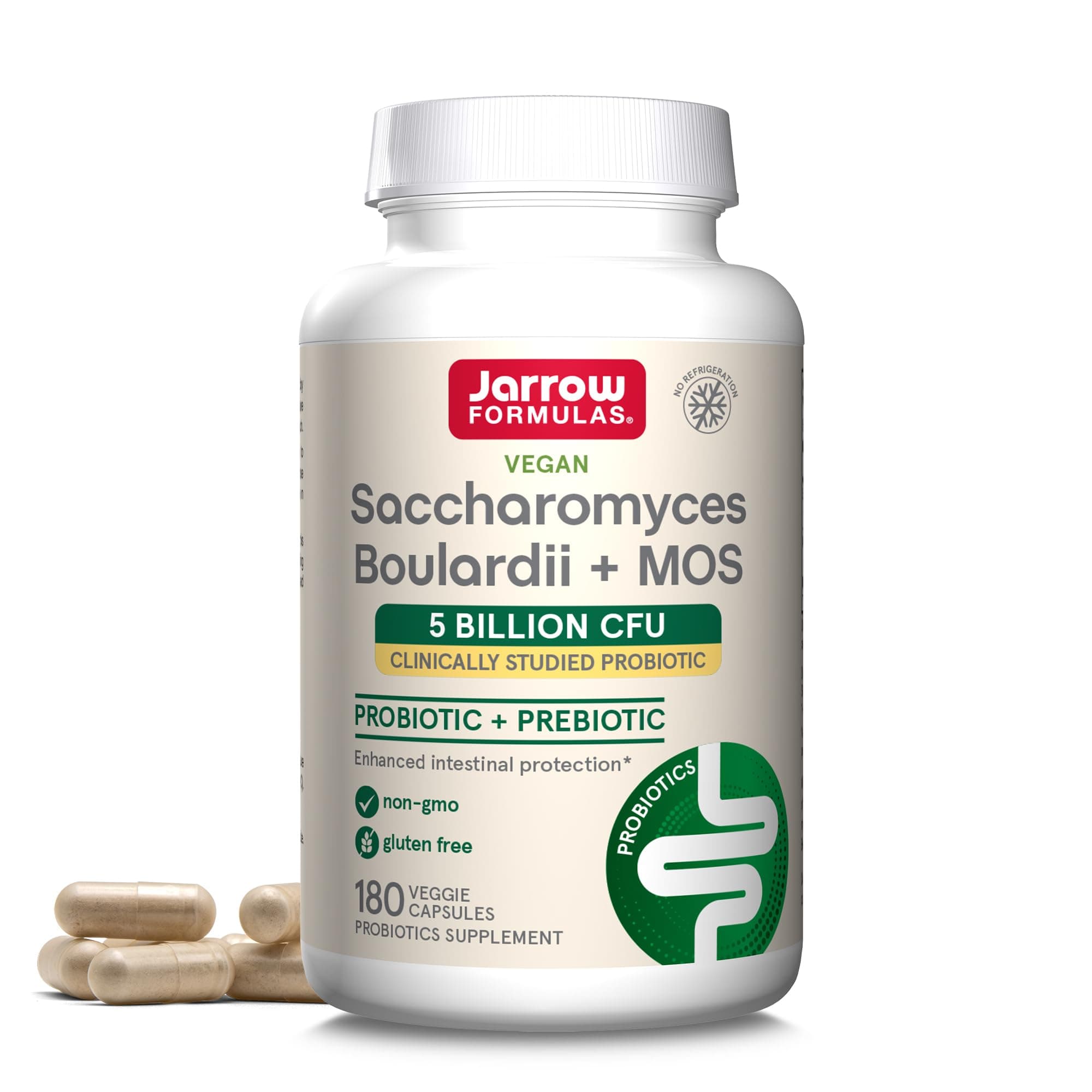 Saccharomyces Boulardii + MOS Probiotics for Digestive Health and Intestinal Tract Support - 5 Billion CFU Per Serving - 180 Delayed Release Caps - Probiotic + Prebiotic - 180 Servings