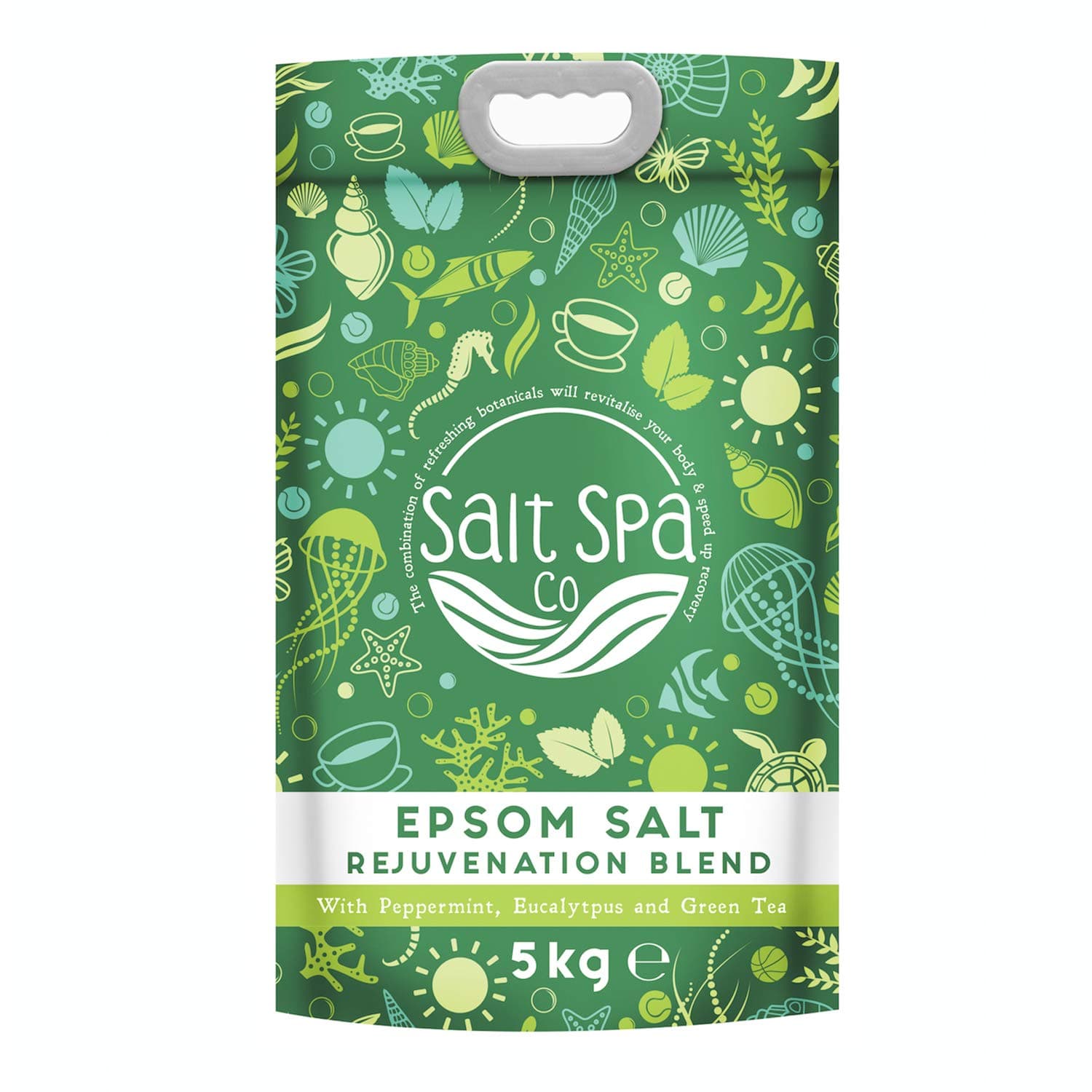 Salt Spa Co Bath Salts | Epsom Salt with Peppermint, Eucalyptus and Green Tea Essential Oils to Help Relax Muscles and Relieve Stress | 5kg | Sports Recovery Epsom Salts