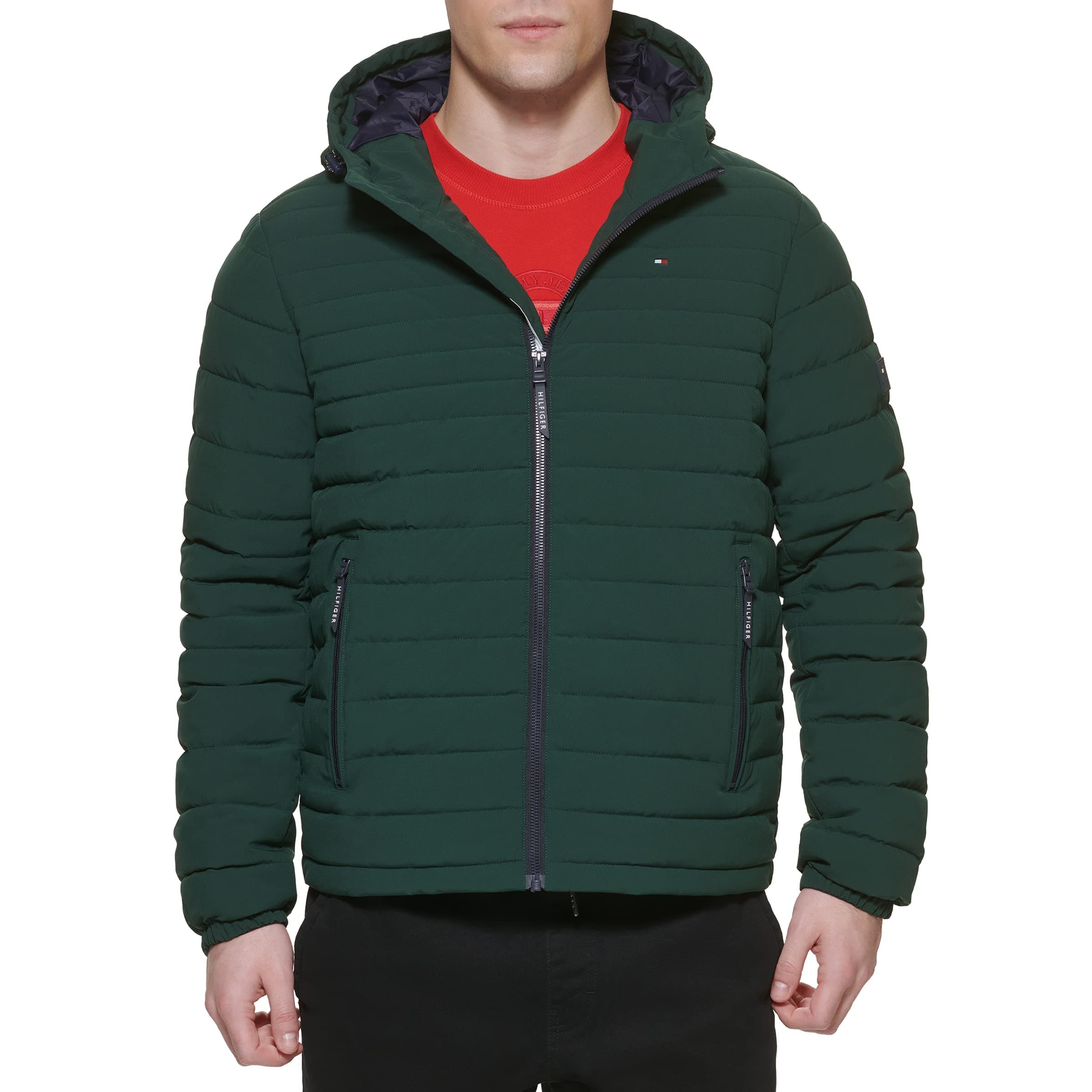 Tommy Hilfiger Mens Stretch Poly Hooded Packable Jacket Stretch Poly Hooded Packable Jacket