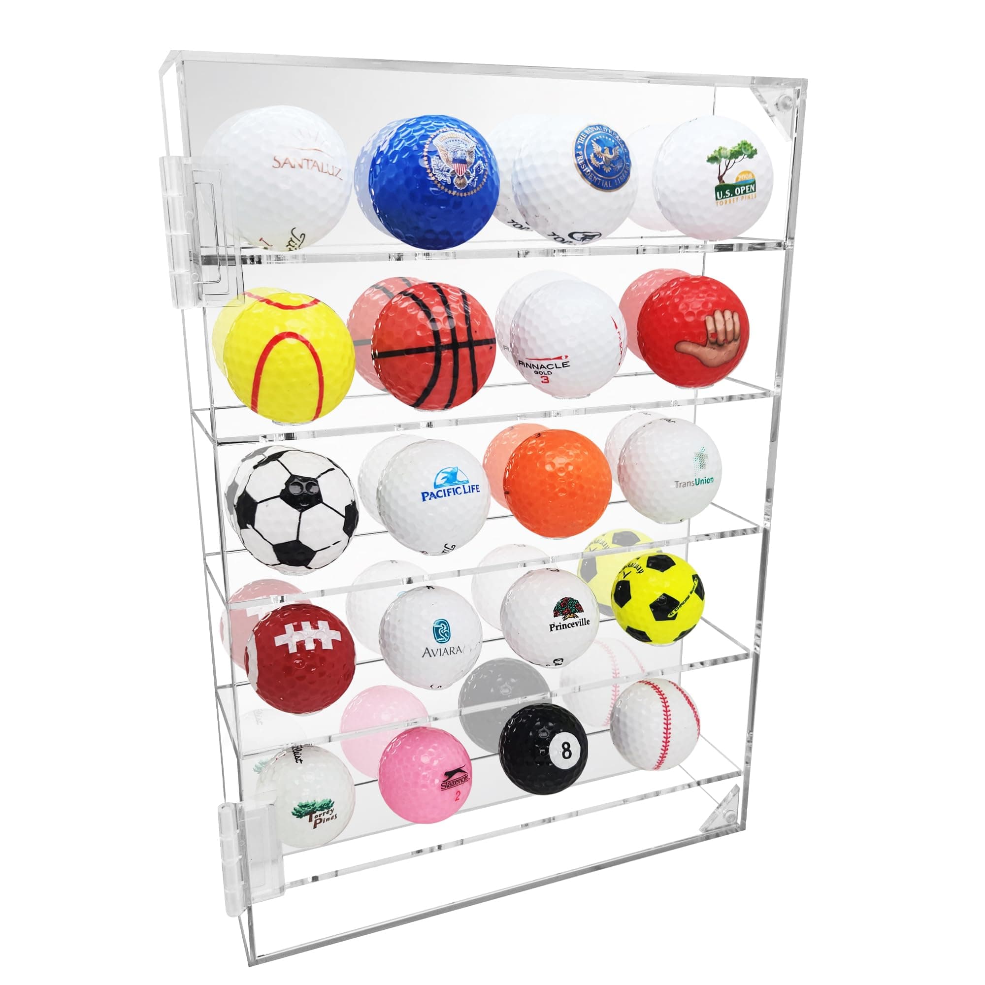 Premium Golf Ball Display Case - UV Protected Acrylic Wall Mount Holder with Mirrored 180° Viewing - Clear Acrylic Rack Holds 20 Balls - Ideal Gift for Golfers