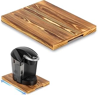 Appliance Slider, Wooden Sliding Tray for Coffee Maker, Coffee Pot Slider for Counter, Kitchen Caddy Rolling Tray (Rustic Brown- Deep)
