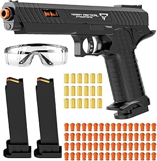 Moonmen Soft Bullet Toy Guns for Boys, Automatic Reloading Shell Ejecting Toy Gun with 120 Bullets and 2 Magazines, Education Model Toy Gun Pistol Shooting Game for Kids (Black 2011)
