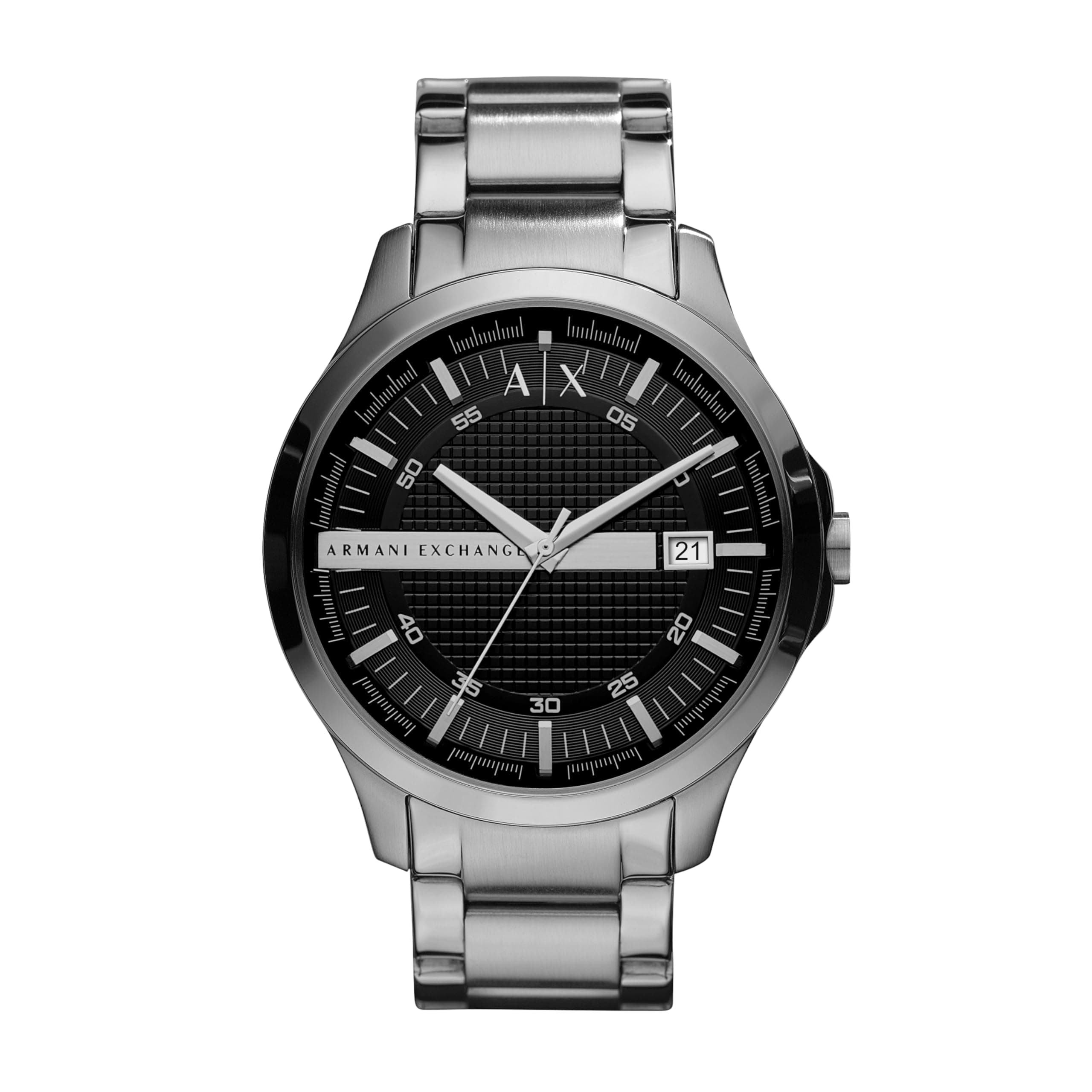 Armani Exchange Hampton Analog Black Dial Silver Band Men's Stainless Steel Watch-AX2103