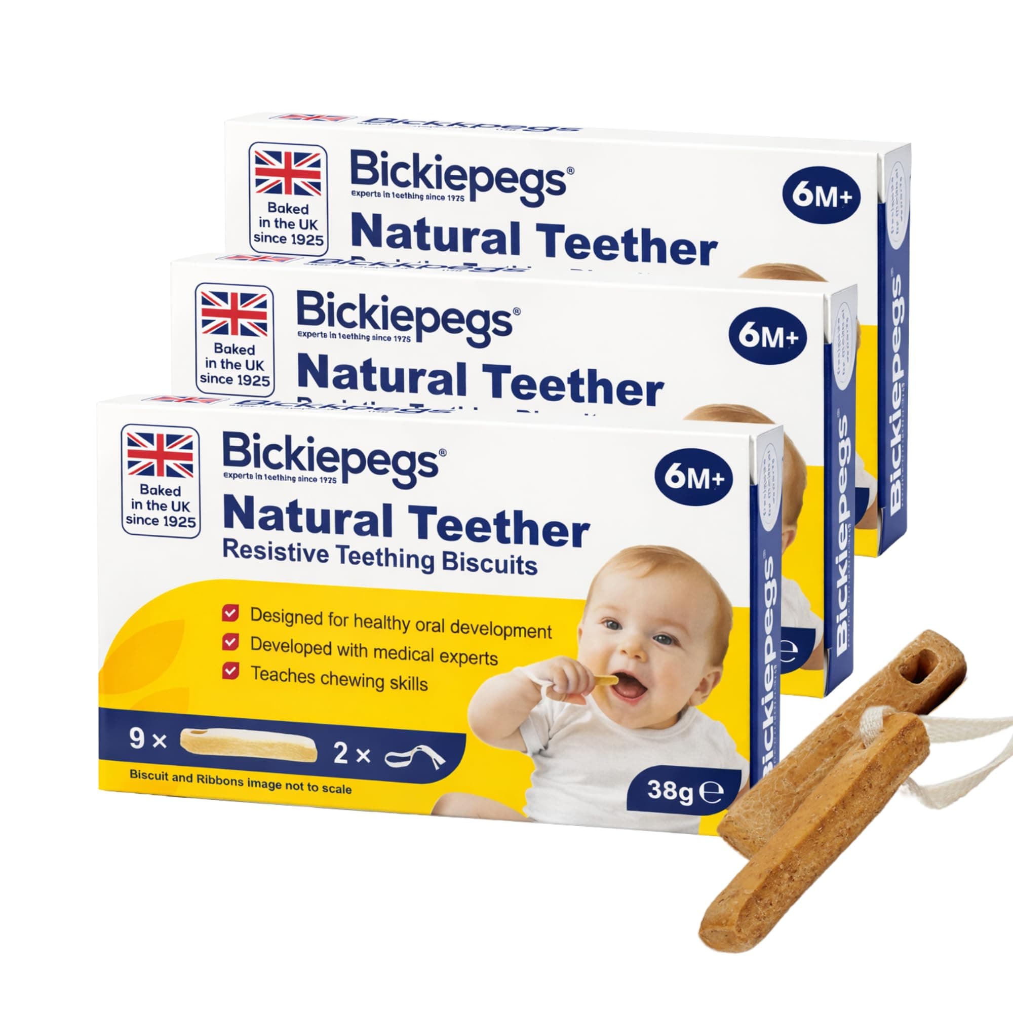 Bickiepegs Teething Biscuits 6-36 Months, 9 Biscuits, Natural Teething Remedies for Teething Relief, Dairy-Free Teething Rusks for Babies and Toddlers (3 Pack)