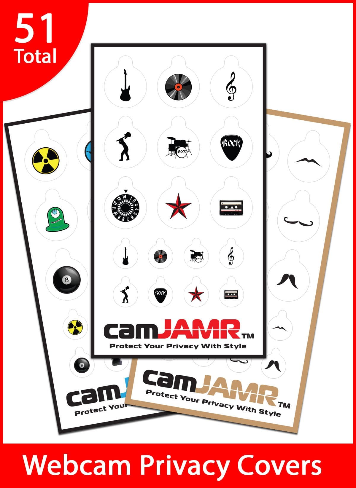 Webcam Cover / Privacy Stickers - camJAMR Variety Bundle #2 (Includes 51 Total UNIVERSAL Webcam Covers) Removable & Reusable)