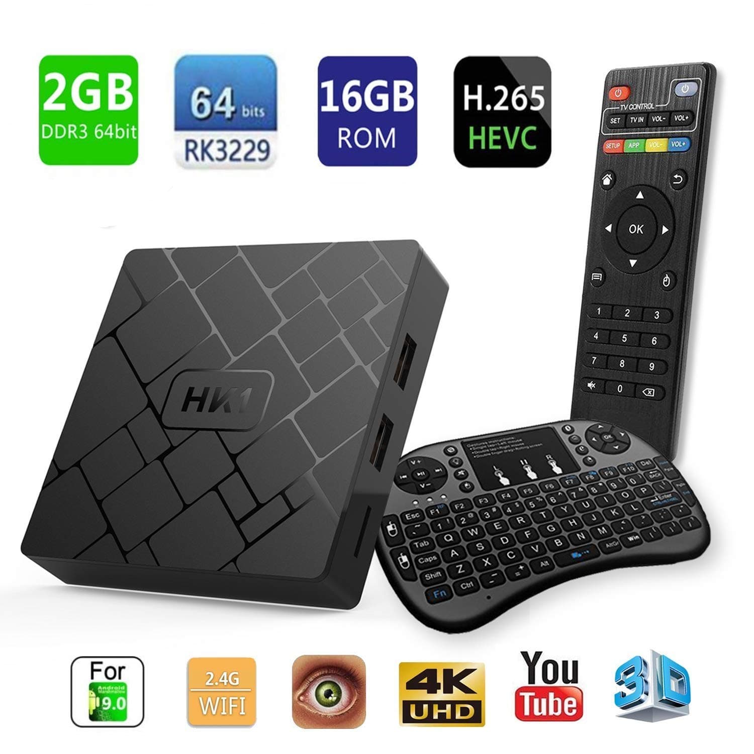 2019 SeeKool 4K 7.1 Android TV Box, 2GB RAM 16GB ROM, Amlogic Quad Core A53 Processor 64 Bits, 2.4GHz WiFi Smart TV Box, HDMI 2.0 Output Support H.265 4K*2K@ 60HZ Ultra HD with Mini Wireless keyboard
